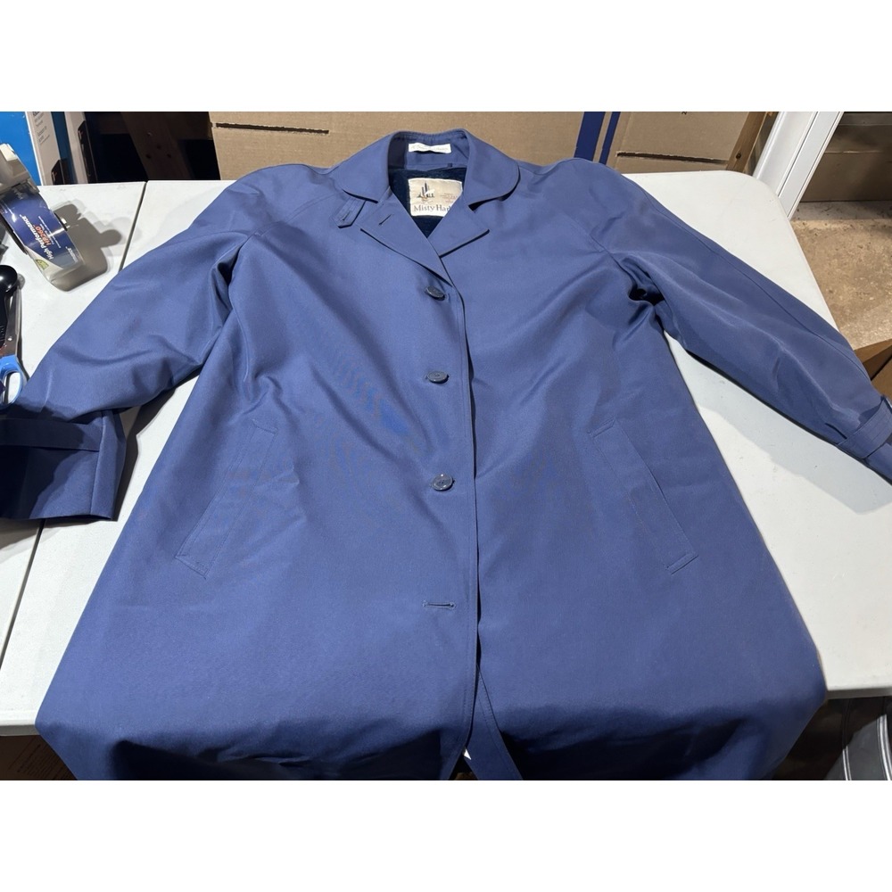 Vintage MISTY HARBOR Blue Navy RAIN TRENCH COAT Size 14 Reg Zip Out Lining